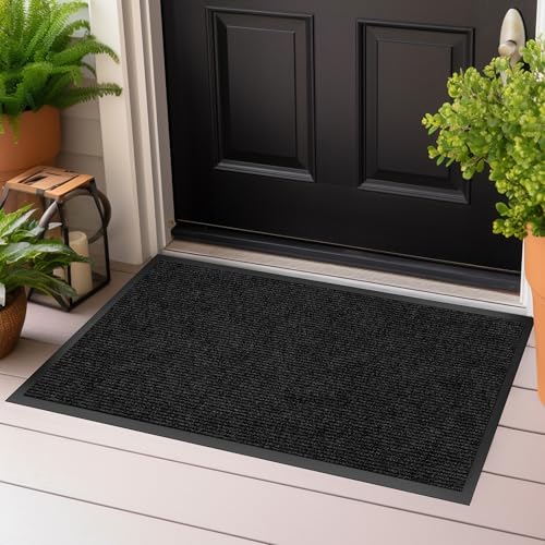 2ft x 11ft Front Door Mat Outside Indoor Entrance Non-Slip Doormat - color: Black Stripe, size: 2' x 11' (Rectangular)