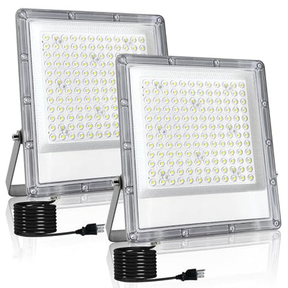 2 Pack 150W LED Flood Light Outdoor, Exterior Flood Lights, Outdoor Flood Lights, Plug in Flood Light, for Yard, Garden, Playground, Lawn, Garages,Basketball Court, Stadium - size: 150W*2