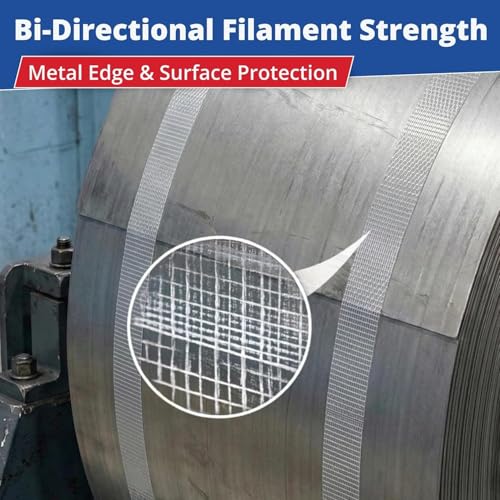 Filament Tape Bi-Directional Cross Weave, Fiberglass Reinforced Strapping Tape, Heavy Duty Industrial Packing & Palletizing, Strong Adhesive Shipping Tape 2" x 60 Yards - 3 Rolls