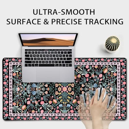Black Floral Desk Mat Large Mouse Pad 31.5"x15.7" Non-Slip - color: Black Floral
