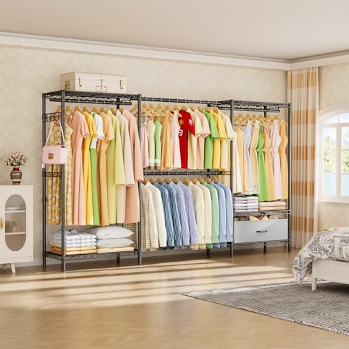 Golpart Heavy Duty Clothing Rack with Adjustable Shelves Clothes Wardrobe - color: Black, size: 15"DX(70-88)"WX74.5"H
