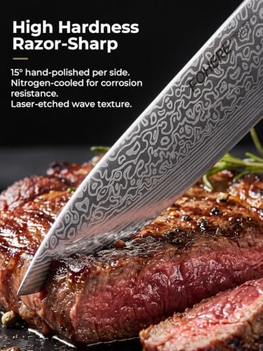 Knife Set, FOHERE 14 Pieces Kitchen Knife Set with Built-in 5 x Sharpeners, Waved Texture Knife Set with Block, Stainless Steel Knife Block Set, Sharp Knives Set with Ergonomic Handle - size: 14