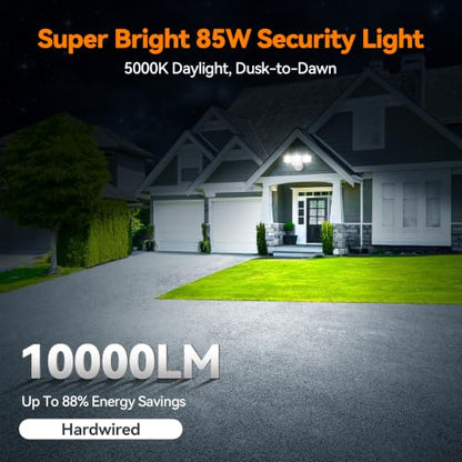 85W 10000LM Dusk to Dawn Outdoor Lighting, 4-Head Super Bright LED Flood Light, 5000K Daylight, IP65 Waterproof Hardwired Exterior Security Light for House Garage, Yard, Backyard (White) - color: White