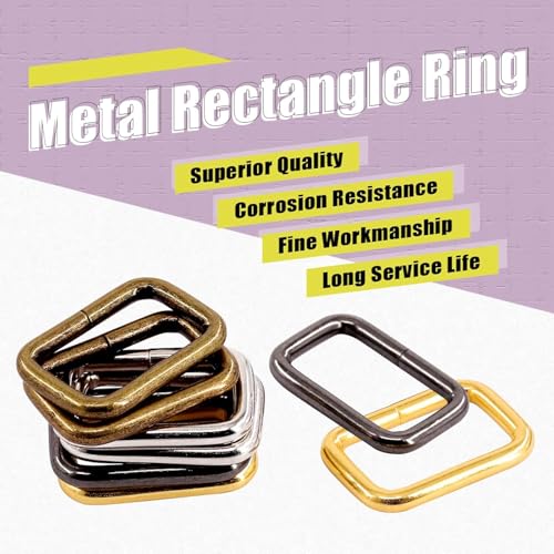 Swpeet S1175 60Pcs Heavy Duty 1 Inch / 25mm Metal Rectangle Ring, Webbing Belts Buckle Metal Rings for for Belt Bags DIY Accessories Keychains Belts and Dog Leash - Sliver, Bronze, Gold, Gun-Black - style: Metal Rectangle Ring