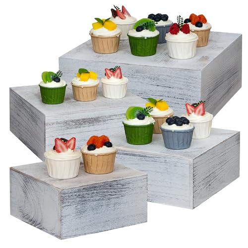 4 Pieces Wooden Cake Stands,Antique White Cupcake Stands for Display,12 inches Square Wooden crates,Wood Display risers for Wedding,Birthday Party,Christmas,etc. (Antique White) - color: Antique White
