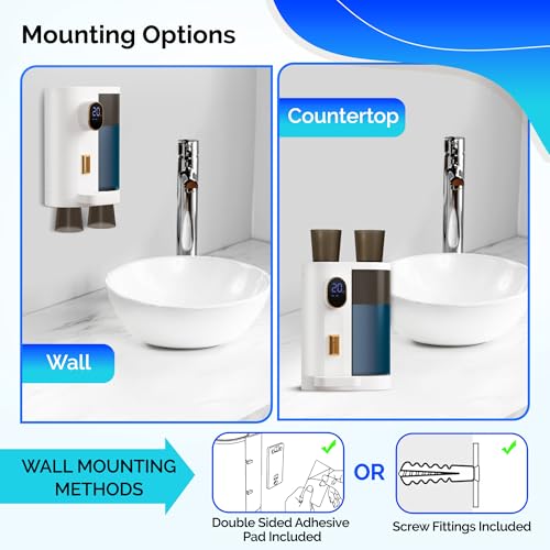 Automatic Mouthwash Dispenser for Bathroom (20.3 oz) - Touchless Smart Mouth Wash Dispenser with 4X Magnetic Cups - Wall-Mounted and Countertop Set for Kids and Adults Bathroom (White) - color: White