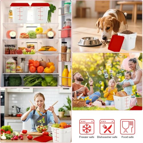 Square Food Containers with Lids 4-Pack, Commercial Grade Plastic Bins for Restaurant Kitchen Pantry Storage, Freezer & Dishwasher Safe (Red, 4QT-4PACK) - size: 4QT-4PACK
