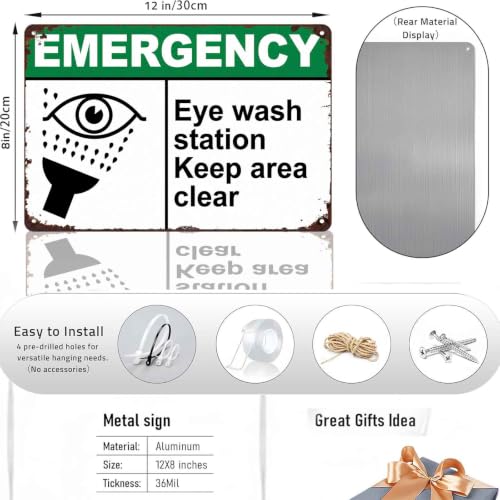 Emergency Eye Wash Station Keep Area Clear Metal Sign 8 x 12 Inch
