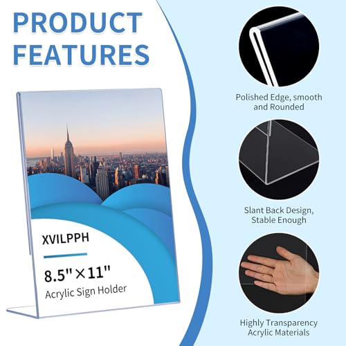 8.5x11 Clear Acrylic Sign Holders (3 Pack), Vertical L-Shaped Tabletop Stands for Menus, Office Documents & Restaurant Signs