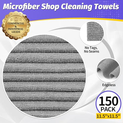 Microfiber Cleaning Cloth,150 Pack Grey Cleaning Rags - color: Grey, size: 150 Pack