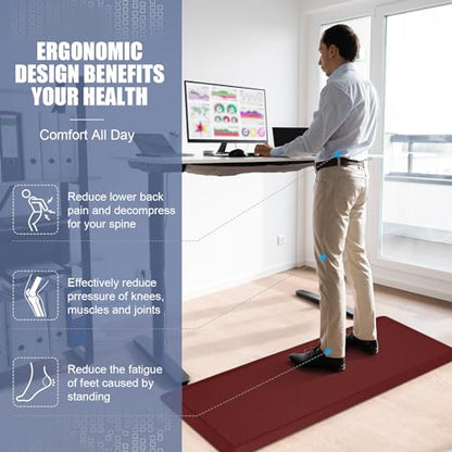 Cushioned Kitchen Mat 2 PCS, Anti Fatigue Kitchen Rugs, Heavy Duty Kitchen Rugs and Mats Non-Skid, Ergonomic Comfort Foam Kitchen Floor Mat for Home, Office, Sink, Laundry, Red - color: Red