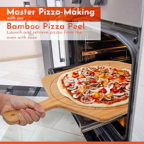 Wooden Pizza Peel 12 Inch Board with Engraved Sizes - Multi-Purpose Bamboo Pizza Cutting Board, Wood Pizza Peel, Pizza Spatula Paddle, and Serving Board with Size and Cutting Guide - color: Natural(12 inch)