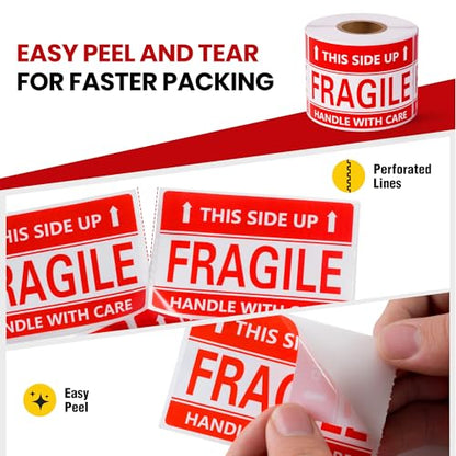 3 × 2 Inch Fragile Stickers Waterproof This Side Up Stickers Strong Adhesive Fragile Labels for Shipping Moving (300 PCS, 1 Roll) - size: 3" × 2", style: 1 Roll-300 PCS This Side Up
