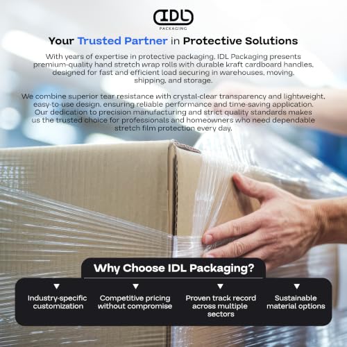 IDL Packaging 18" x 1000', 115G Strong Hand Stretch Wrap Roll - USA-Made - size: 18" X 1000', 115 Gauge