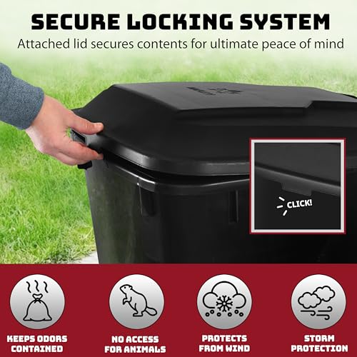 Outdoor Garbage Can with Lid, 32 Gallon Wheeled Large Trash Can, Snap Lid - color: Black