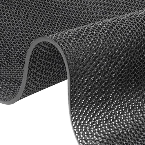 WLWLEO Pool Mat for Deck Non Slip Drainage Floor Mats 3x10 Ft PVC Heavy Duty Commercial Anti Slip Anti-Fatigue Pads Restroom Garage Basement Outdoor Indoor Door Rug Entrance Mat,Black, 3×10ft/0.9 * 3M - color: Black