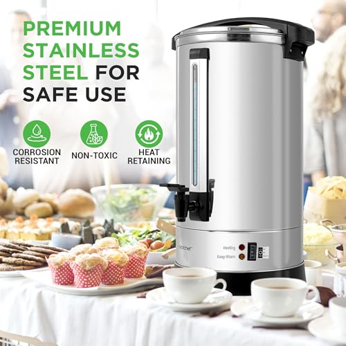 NutriChef Water Boiler and Hot Water Dispenser, 19L Electric Beverage Dispenser with Safety Lock Lid, Non-Drip Tap, Warm Function, Food Grade Stainless Steel, Home & Commercial Use, 19"x9"x9", Silver - size: 20.1 Quarts