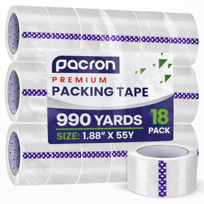 Clear Packing Tape Heavy-Duty Wrapping Tape - 55-Yard Length, Strong Adhesive Rolls for Moving Boxes, Office Packaging, Storage Organization & Warehouse Shipping (Heavy Duty (1.88 x 55), 18 Rolls) - size: 18 Rolls, style: Heavy Duty (1.88 x 55)