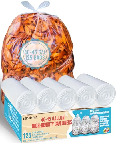 BEIDOU-PAC 40-45 Gallon Lawn & Leaf Trash Bags, 125 Count Bulk, Heavy Duty Clear Plastic Recycling Bags, Multi-purpose Garbage Bags for Home Commercial, Outdoor, Construction, Industrial - style: 40-45 Gallon |125 Count