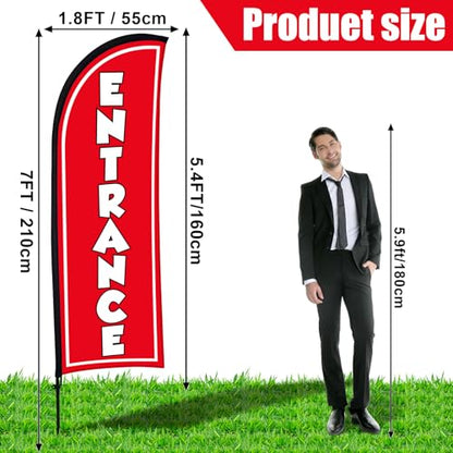 Buryeah Set of 2 Entrance Exit Feather Flag 7 ft Entrance Exit Swooper Flag with Pole Kit and Ground Spike for Business Advertising Banner Sign for Outside(Red) - color: Red