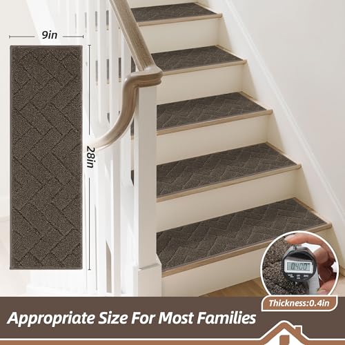 BEQHAUSE Non Slip Stair Treads for Wooden Steps 28" x 9", 15pcs, Brown - color: Brown - Geometric, size: 28 in X 9 in (15 Pieces)
