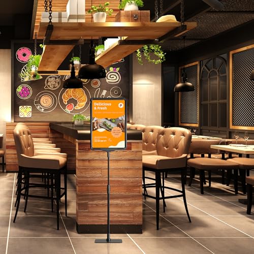 Sign Holder Stand 8.5x11 inch Adjustable Standing Sign Stand - Floor & Tabletop Poster Display with 360° Rotating Frame - Signage Stand 4 Pack Stable Base for Retail Menu Advertising