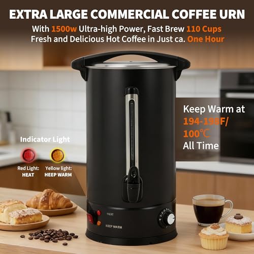 110 Cup Coffee Urn and Hot Beverage Dispenser, 16L/4.2Gal Commercial Coffee Maker, Quick Brew Stainless Steel Large Hot Coffee Dispenser for Party Buffet Catering - size: 16L/110Cups