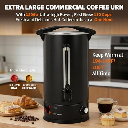 110 Cup Coffee Urn and Hot Beverage Dispenser, 16L/4.2Gal Commercial Coffee Maker, Quick Brew Stainless Steel Large Hot Coffee Dispenser for Party Buffet Catering - size: 16L/110Cups