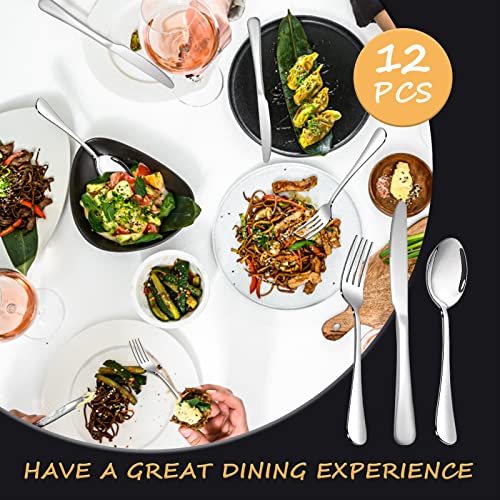 Silverware Set,SANTUO Stainless Steel Knives Spoon Forks Set for Home, Kitchen and Restaurant, Mirror Polished& Dishwasher Safe (12pcs-Silverware set) - size: 7.3"Fork+7.3"Spoon+Kinfe