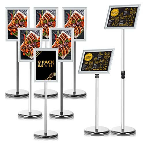 LEIFIDE 8 Pack Silver 8.3 x 11.7'' A4 Adjustable Pedestal Sign Holder Stand - color: Silver, size: 8.3 x 11.7''