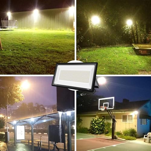 800W Warm White Flood Lights, Outdoor LED Security Floodlights with Plug, 3000K 80000LM Suer Bright, Commercial Arena Lighting for Court Backyard Stadium Fields 2 Pack - size: 800w_2pack