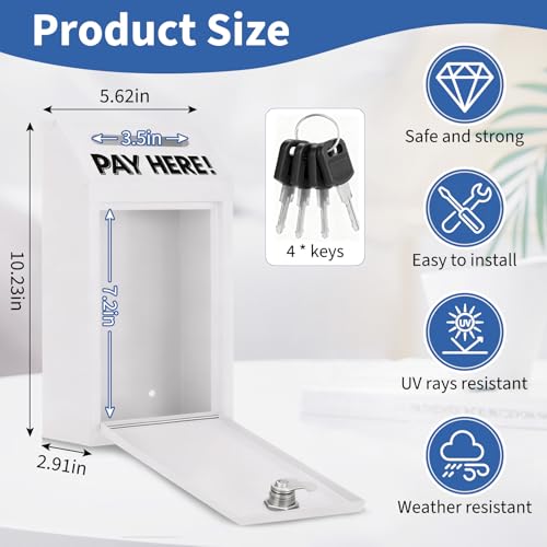 Cash Money Box with Slot – 10.2In Metal Donation Box with Lock for Cash Deposit,Wall Mounted Money Drop with Lock and Slot for Home/Farm/Office/Outdoors (White) - color: White