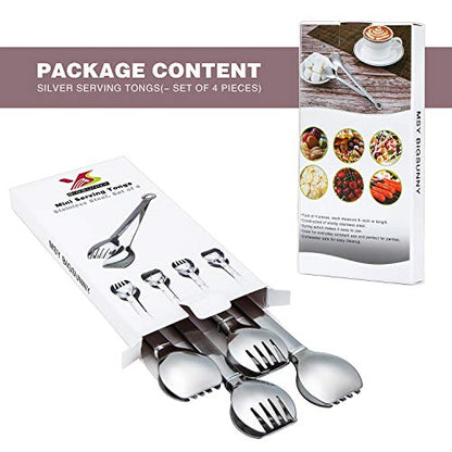 MSY BIGSUNNY Mini Appetizer Tongs Stainless Steel Set of 4, Small Serving Tongs, 6 Inch(15.2cm, Silver) - color: Silver Tongs, size: 6 inch