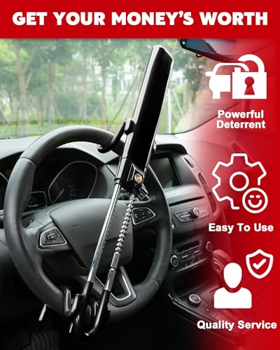 Tevlaphee Steering Wheel Lock Anti-Theft Car Device Heavy Duty Security Car Lock Antitheft Locking Devices Great Deterrent Adjustable Car Wheel Lock Anti Theft for Vehicle Truck with 3 Keys(Black) - color: Black