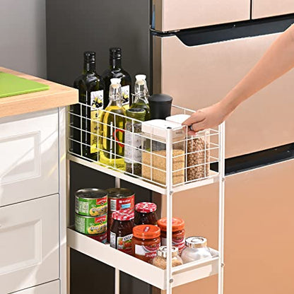 KINGRACK Slim Rolling Storage Cart, 3 Tier Metal Utility Cart, White - color: White, size: 3-Tier