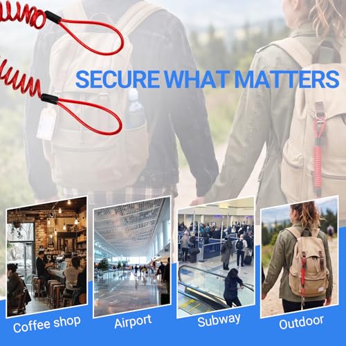 Security Cable Lock 2 Pack, 5FT Self-Coiling Stainless Steel Double Loop Cable, Flexible Anti-Theft Wire for Luggage, Bike, Helmet & Travel Gear (Red) - color: Red