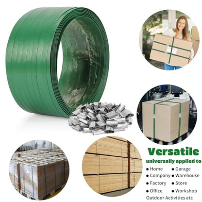 Heavy Duty Packaging Strapping Banding Roll - Green Polyester PET Industrial-Grade, 850' x 5/8" x 0.035" Pallet Strap Coil - 1400 lbs Break Strength Packaging Strapping Banding for Packing - color: Green, size: S, style: Strapping Banding Roll
