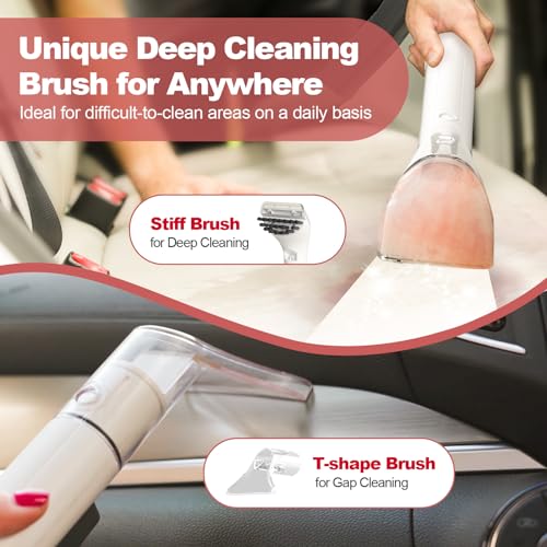 Upholstery Carpet Cleaner, MUJERBAY 12Kpa Portable Spot and Stain Cleaner, Easy Move with Universal Wheels & Handle, 1.23-inch Deep Cleaning Machine for Couch, Stairs, Car and Pet Messes.