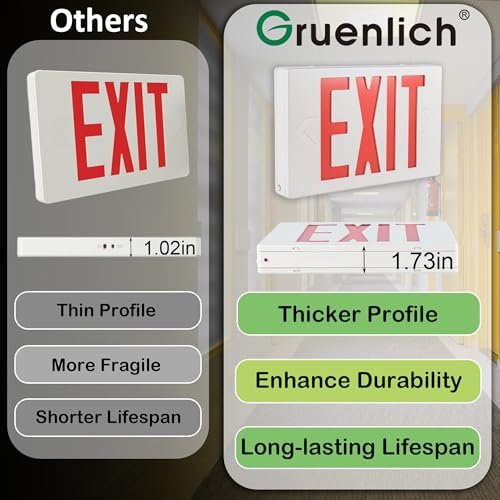 Gruenlich Emergency Exit Sign for Business, Battery Backup, 1 Pack - size: 1-pack