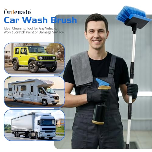 Ordenado 56" Car Wash Brush with Long Handle, Soft Bristle& Rubber Squeegee - color: Blue