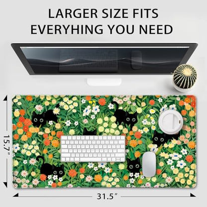 Cute Flower Cat Large Gaming Mouse Pad Desk Mat 31.5"x15.7" - color: Cat Floral