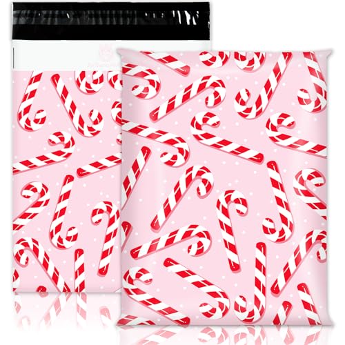 JarThenaAMCS 100Pcs Christmas Poly Mailers 10 x 13 Inch Xmas Candy Cane Packaging Bags Cute Self Sealing Mailing Envelope Bags for Small Business Clothing - style: Christmas Candy