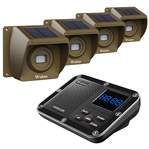 Solar Driveway Alarm Wireless Outside 1800ft Range, Outdoor Motion Sensor & Detector Driveway Alert System with Rechargeable Battery/Weatherproof/Mute Mode(1&4-Brown) - color: 1 receiver & 4 sensors