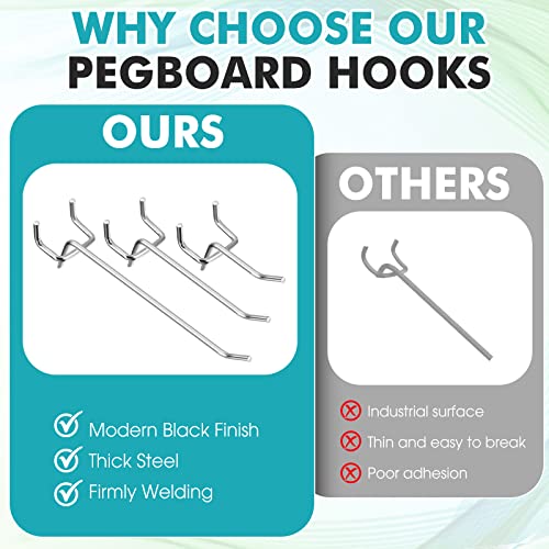 Hicarer 200 Pcs Stainless Steel Pegboard Hooks Multiple Sizes Fit 1/4" or 1/8" Pegboard Ideal for Garage Tool Organization, Wall Storage(2 Inch, 4 Inch, 6 Inch) - size: 2 Inch, 4 Inch, 6 Inch