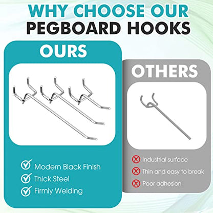 Hicarer 200 Pcs Stainless Steel Pegboard Hooks Multiple Sizes Fit 1/4" or 1/8" Pegboard Ideal for Garage Tool Organization, Wall Storage(2 Inch, 4 Inch, 6 Inch) - size: 2 Inch, 4 Inch, 6 Inch