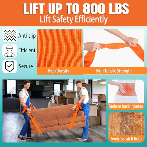 Moving Straps Upgrade Width, 2-Person Lifting and Moving System with 2 Pairs of Cotton Gloves, Lifting Wrist Straps for Moving Appliances, Furniture, Support up to 800lbs