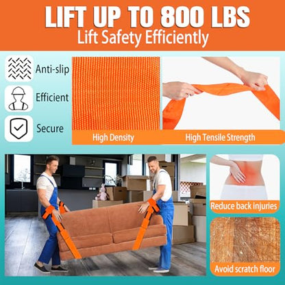 Moving Straps Upgrade Width, 2-Person Lifting and Moving System with 2 Pairs of Cotton Gloves, Lifting Wrist Straps for Moving Appliances, Furniture, Support up to 800lbs