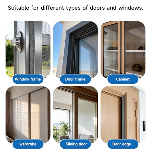 16.5FT Weather Stripping Self-Adhesive Pile Window Seal, Dense Brush for Insulation， Soundproofing, Windproof, Dustproof, for Sliding Door Frame, Glass Window, Exterior Door, 0.35" Wide x 0.35" Thick