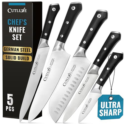 Cutluxe Kitchen Knives, 5-Piece Chef Knife Set – Razor Sharp German Steel - size: 5 Pcs Knife Set without Block