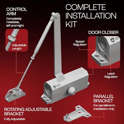 PrimeWare DC-300 Adjustable Automatic Door Closers for Home | Soft Close, No Slam | Residential and Commercial Door Closer | Level 3 | for Doors Weighing 90-140 lbs | Hydraulic Door Spring - Nickel - size: Level 3, style: Nickel